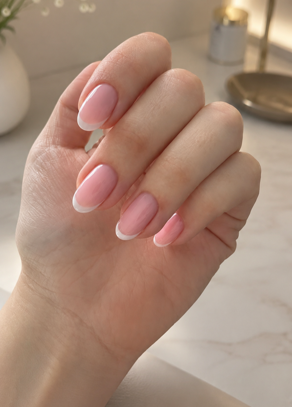 Delicate baby pink French manicure